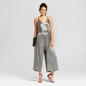 Glam Strappy Metallic Wide-leg Jumpsuit in Silver L *NWT*